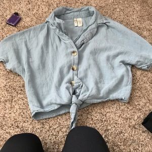Blue button up crop top